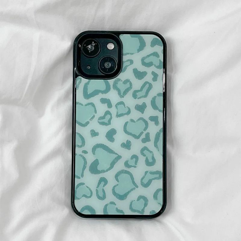 [MADE][Glass Bumper Case] Heart Leopard Drawing Case ⋆ Mint