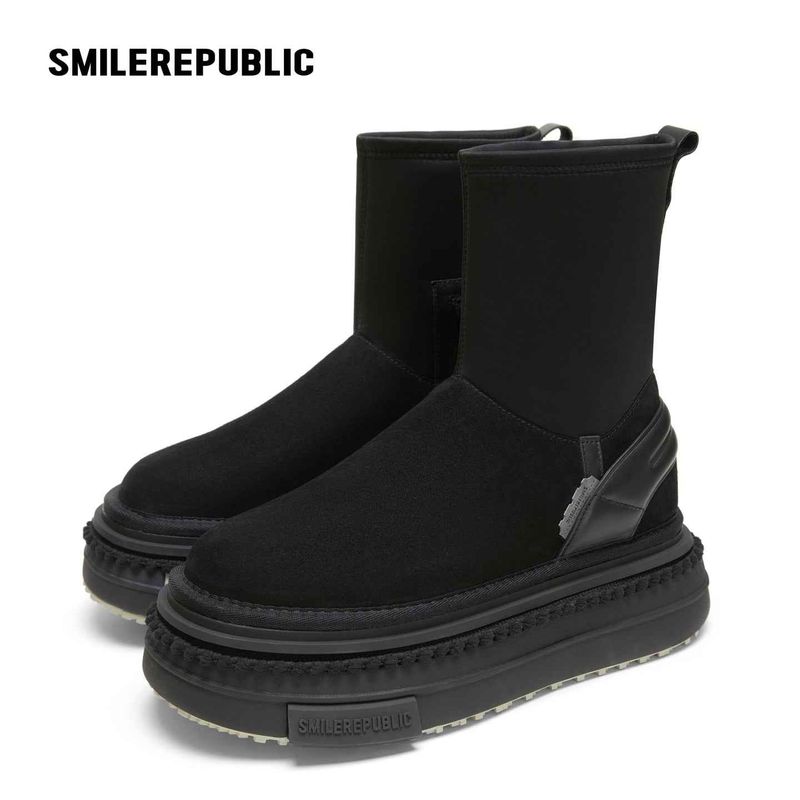 Black Mid-Calf Side-Zip Chunky Platform Winter Boots with Rear Pull Tabs