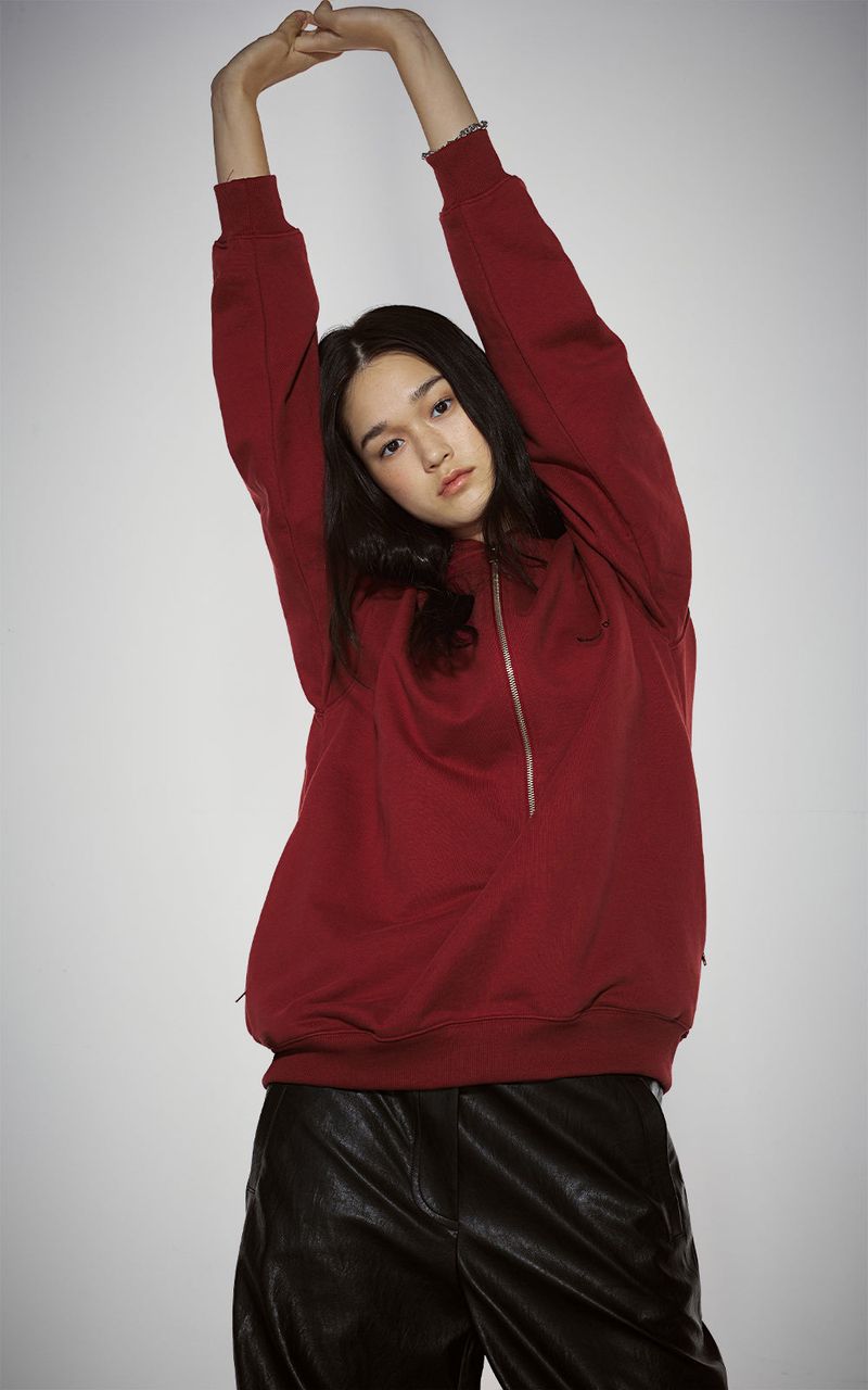 EACH DIFFER(イーチディファー)の「HAIF-ZIP HOODIE (LONG)_DARK RED(Tops)」