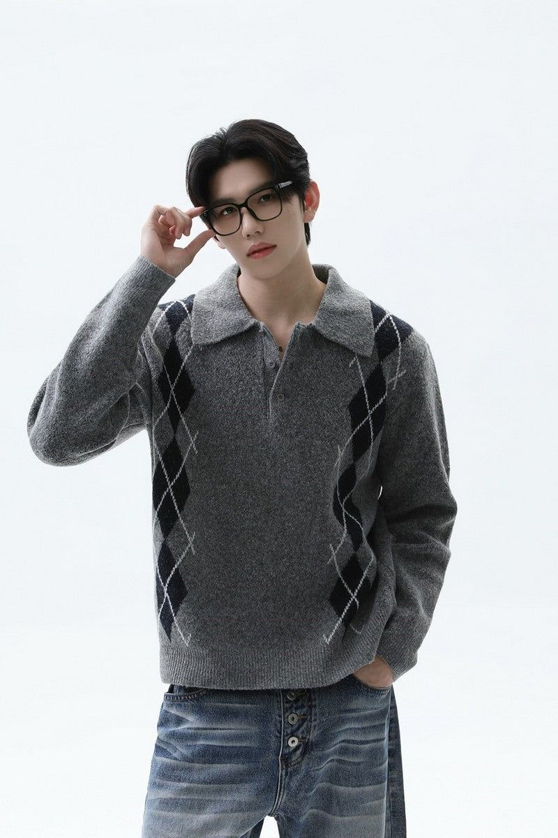TURNTIDE( ターンタイド)の「Argyle Contrast Polo Knit Sweater(Tops)」