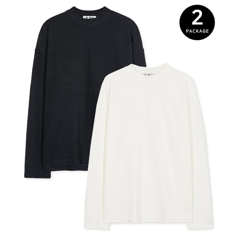 [2pack] half neck essential long sleeve