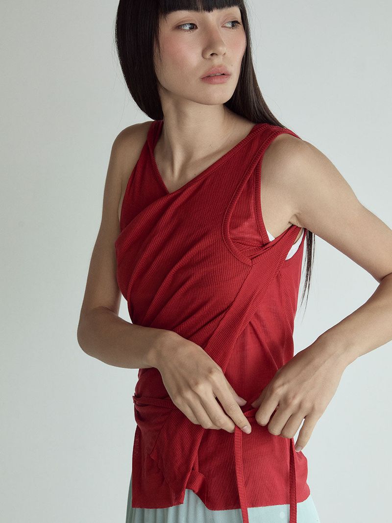 Layered Sleeveless Top_True Red