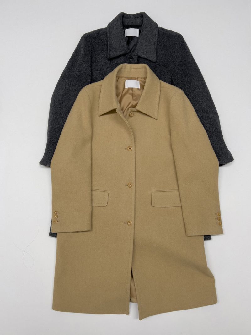 [Merino wool 90%] Stitched collar half coat