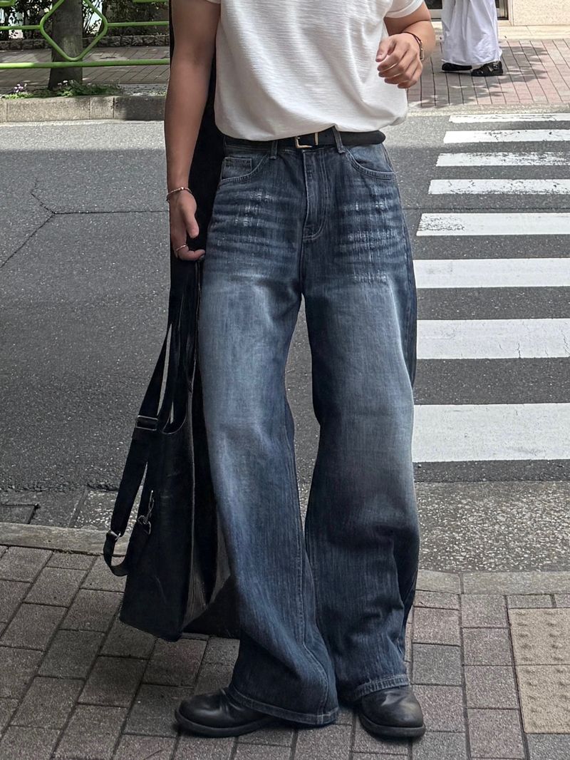 ダメージストレートデニムパンツ