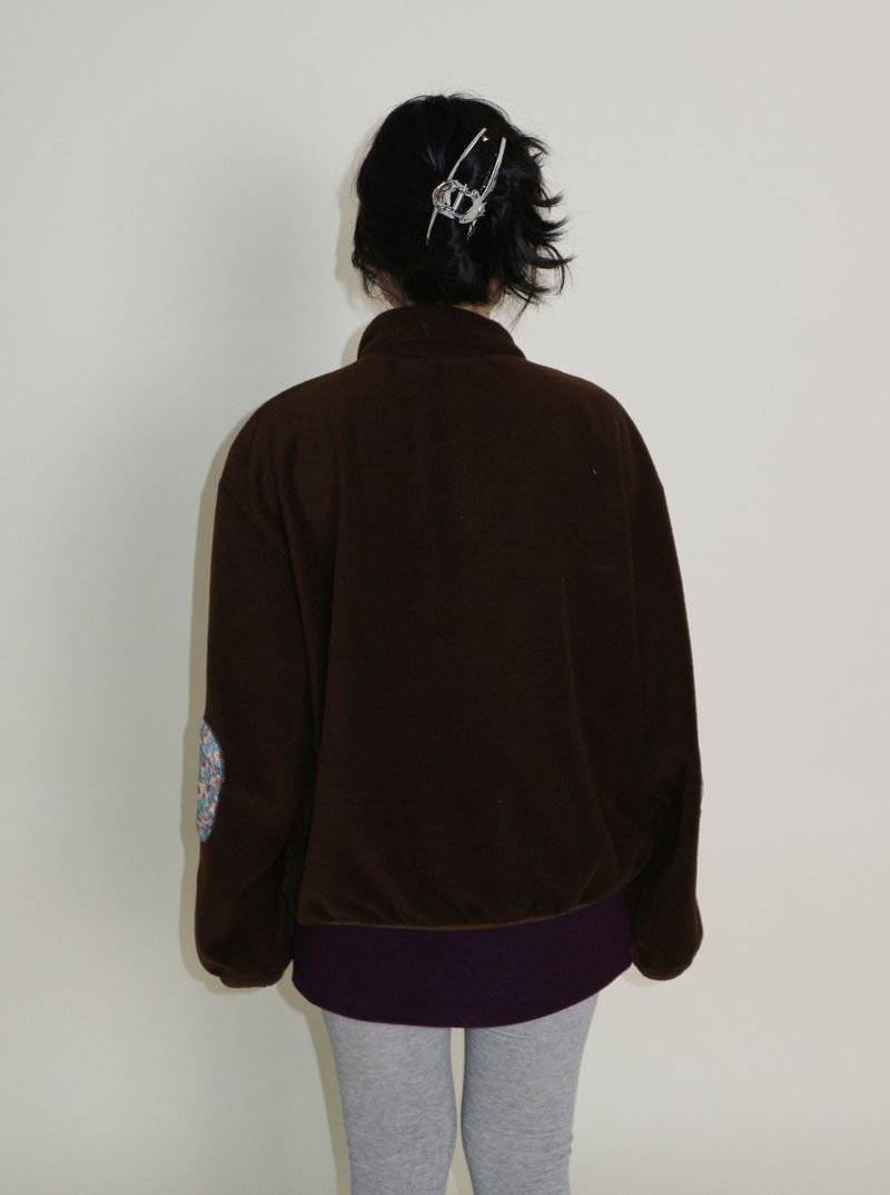 ファムフラワーパターンキルティングフリース長袖Tシャツ (Button Detail)