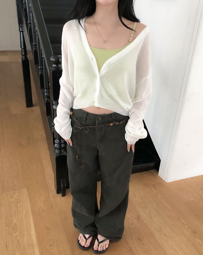 Dearly See-through Deep V-neck Cardigan