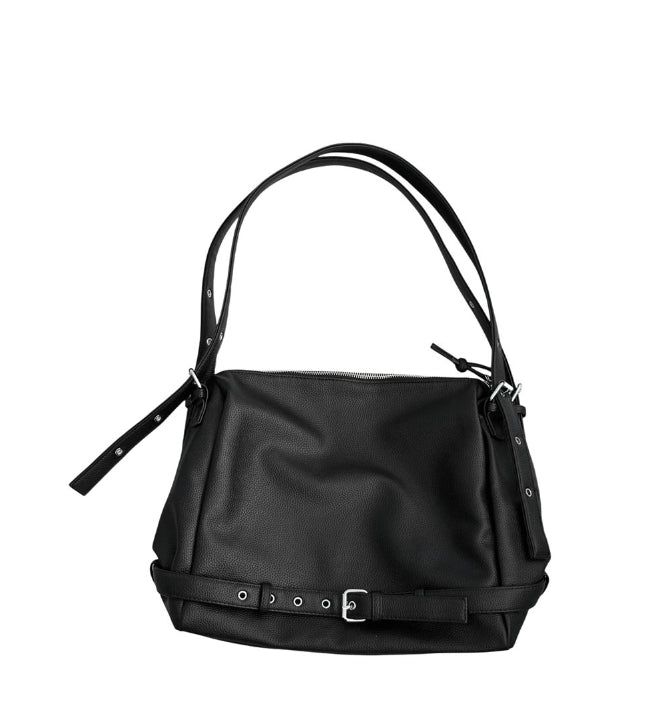 Belt Strap Embossed Leather Shoulder Bag