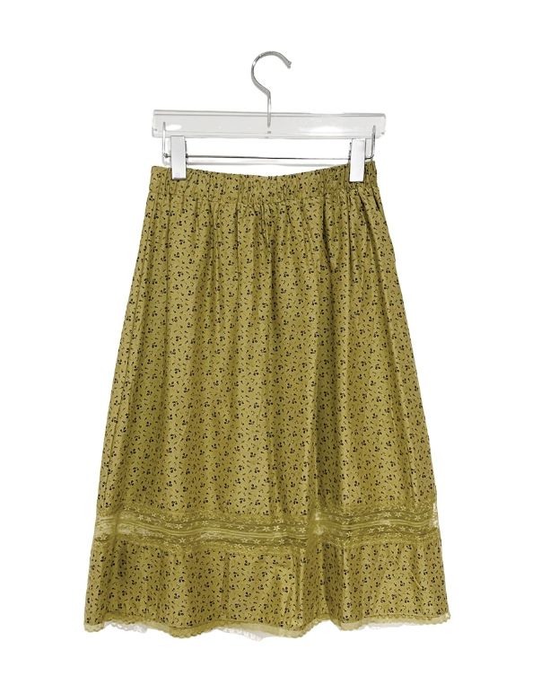 Ekoji Vintage Flower Lace Banding Midi Skirt