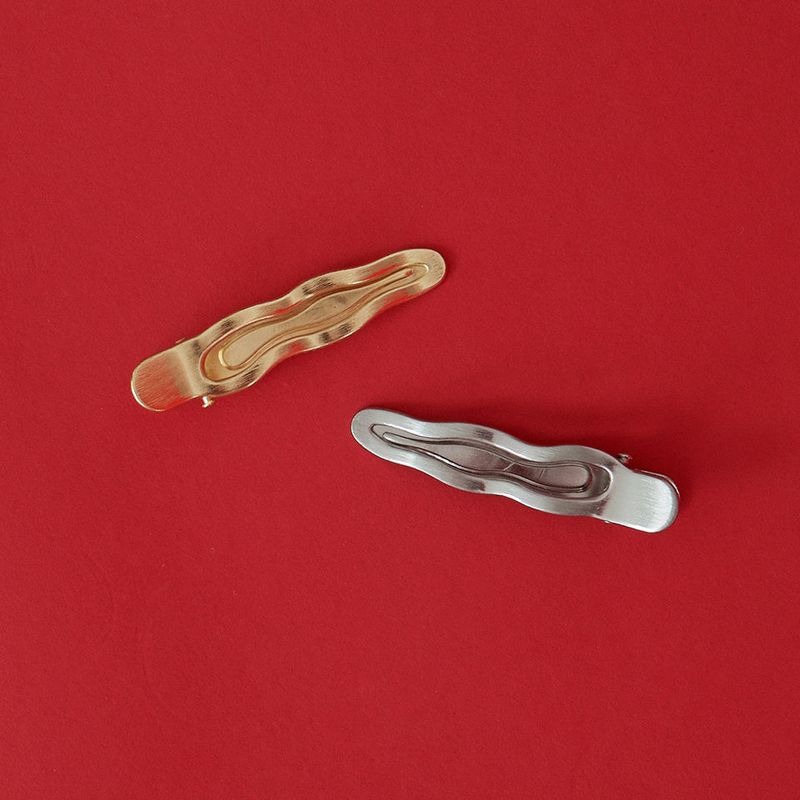 [2SET] metal wave hair pin - silver