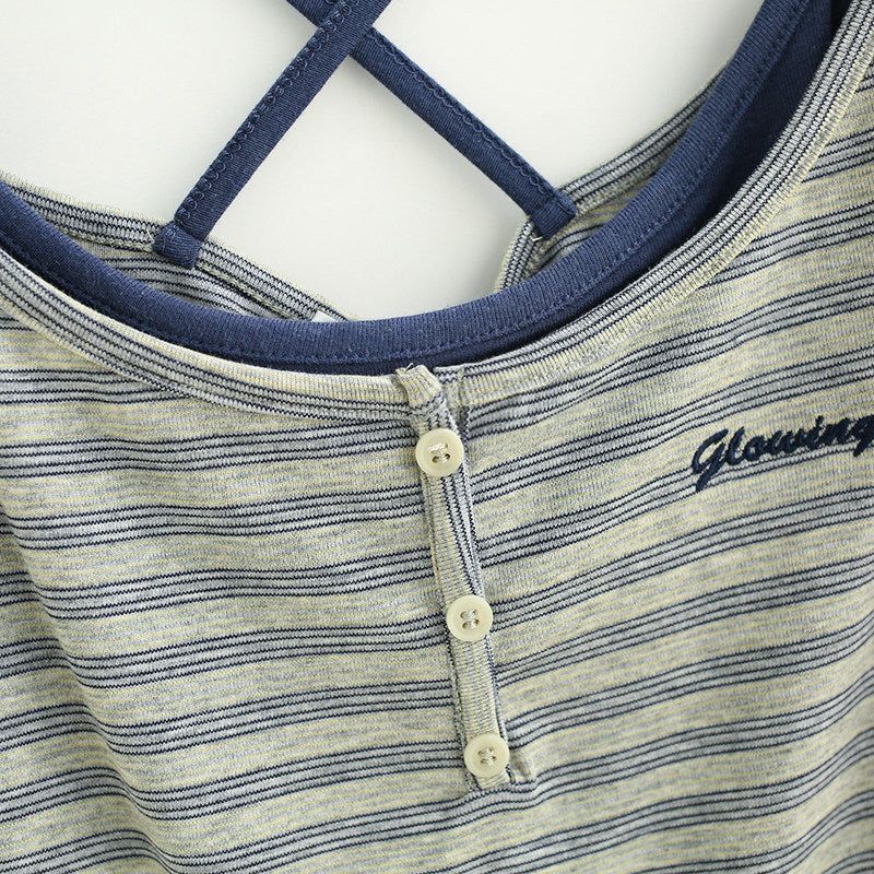 Stripe Back Strap Layered Tank Top