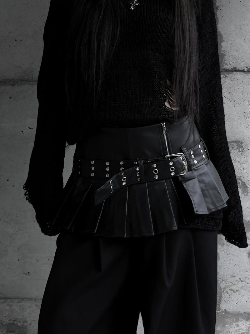 chic layered pleated leather skirt