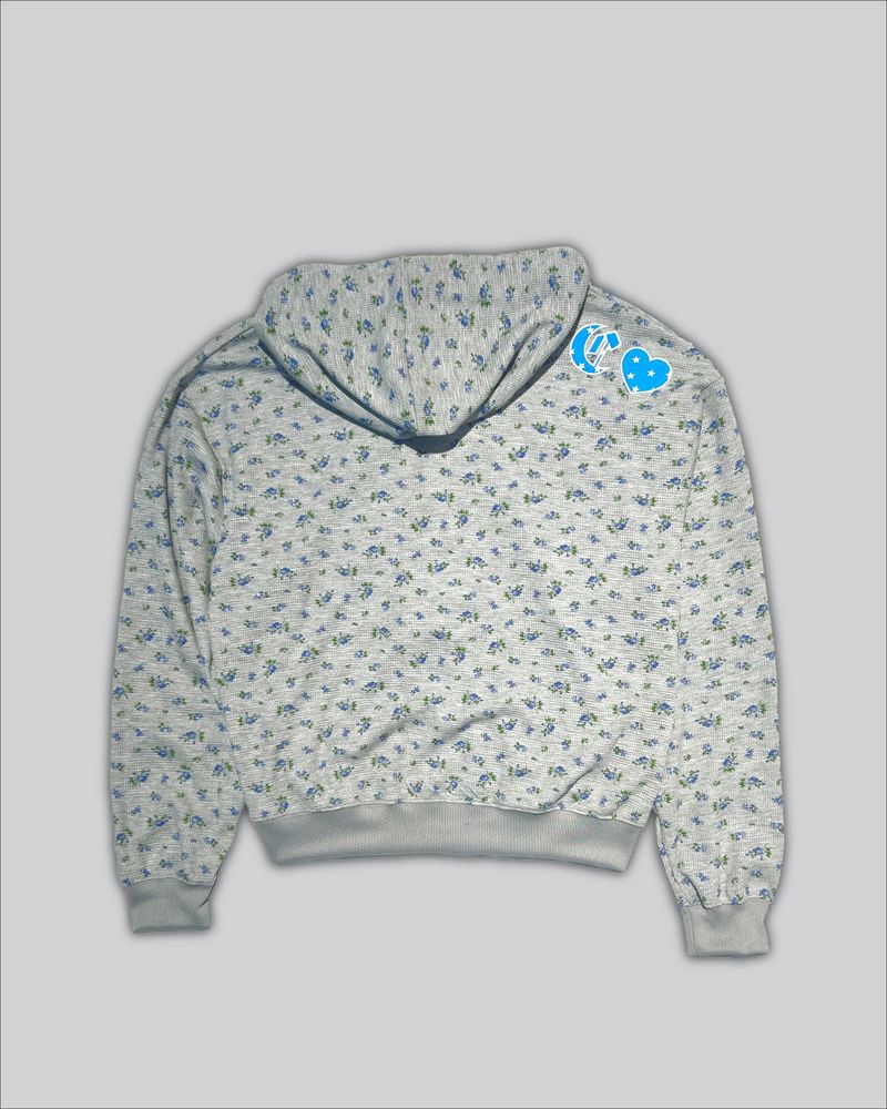 Floral Pattern appliquer Zip-Up Hoodie