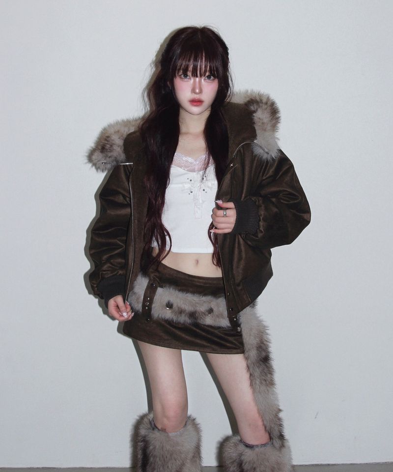 fur loop eyelet belt - beige
