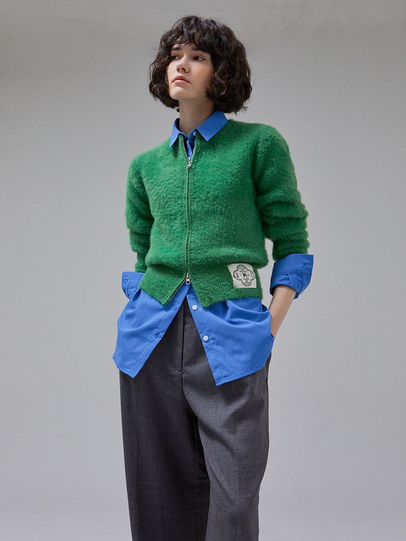 [LINE] Mohair Wool Blend Knit Zip-Up