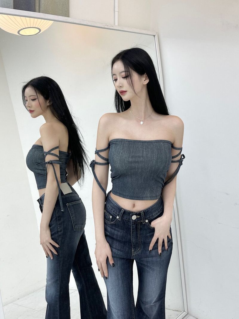 800. Highlight washing denim boots cut pt