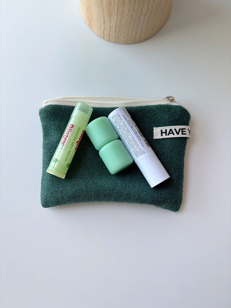 Terry flat pouch - green , M size
