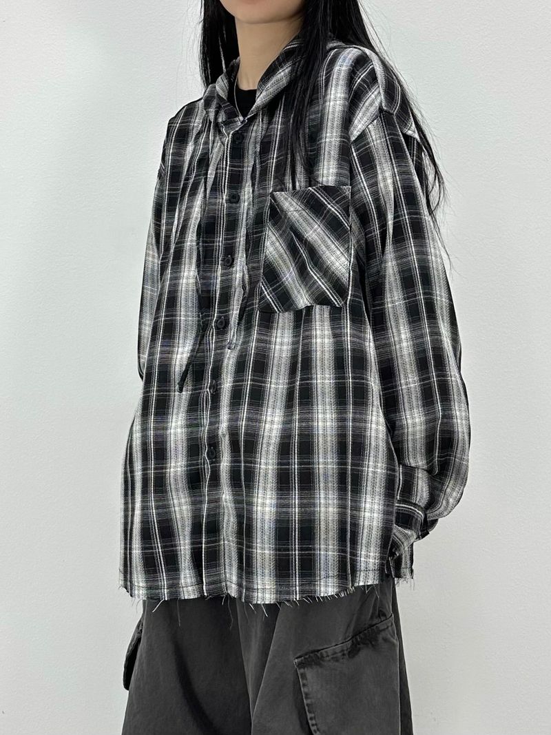 vely gingham hooded shirt