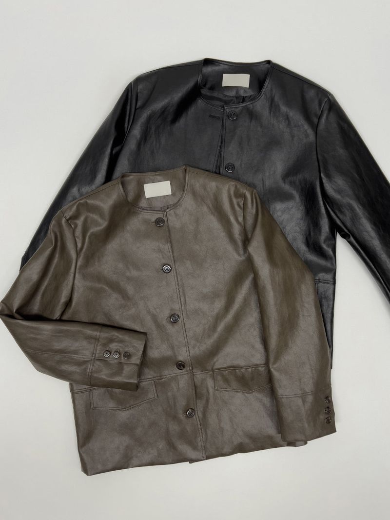 Hunt No Collar Loose Fit Leather Jacket