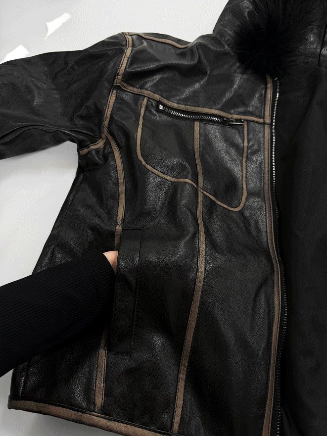 Vintage Noir Leather Zip-up