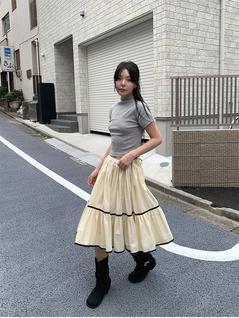 RIBBED HALF NECK TEE (4C)