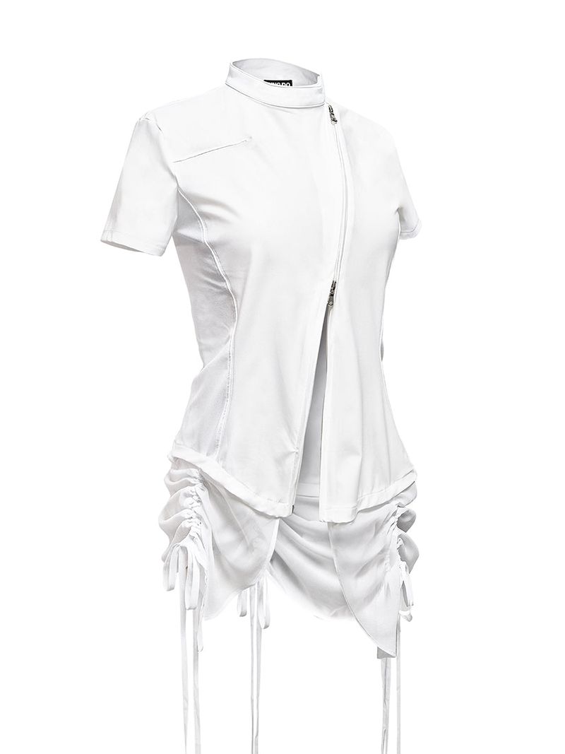  CURVED ZIP-UP SHIRT WITH LAYER . WHITE