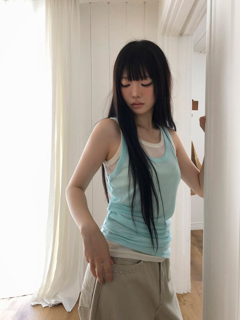 Tendo Shirred Double-Layer Sleeveless Top