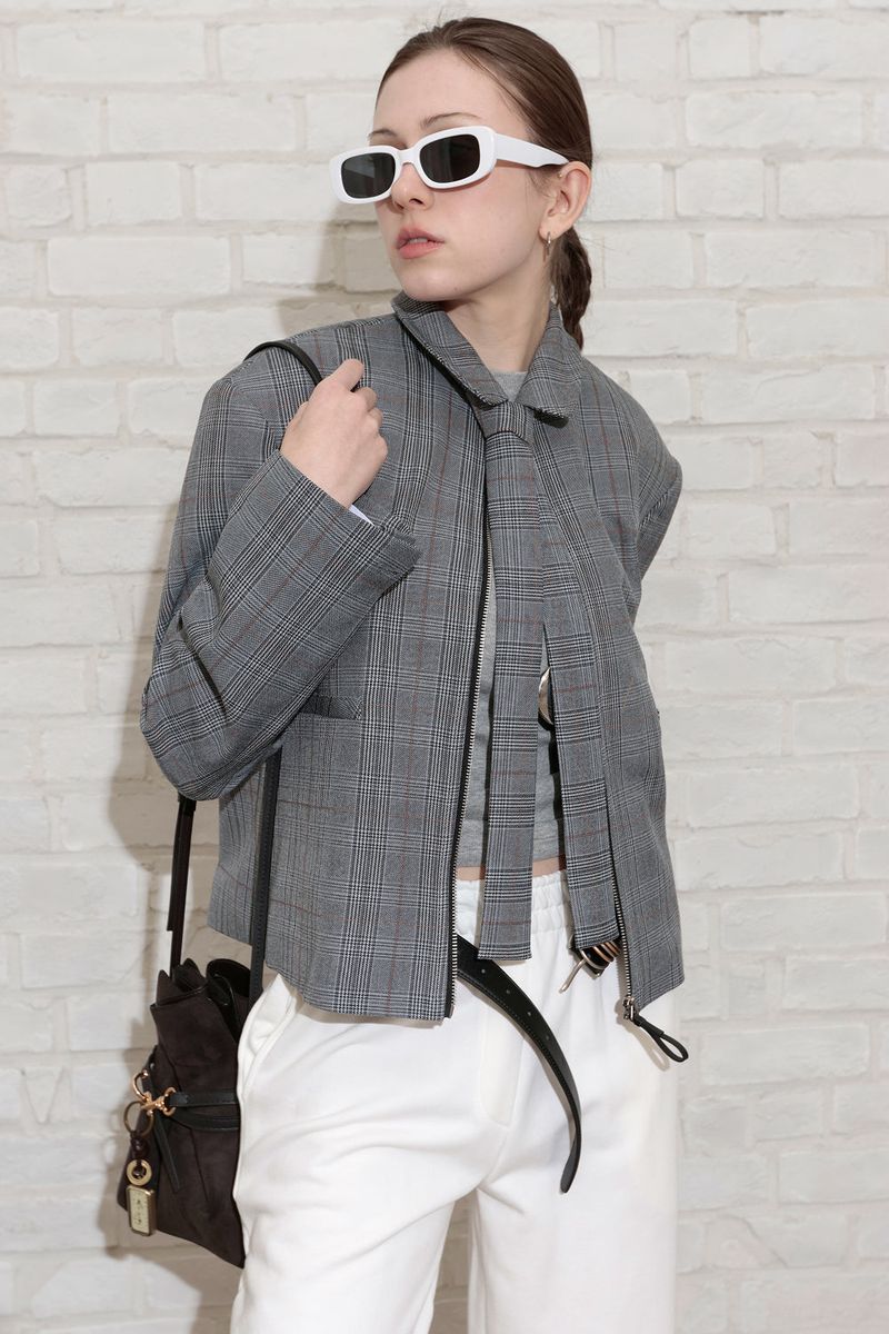 CHECK TAILORED TIE JACKET_BLACK