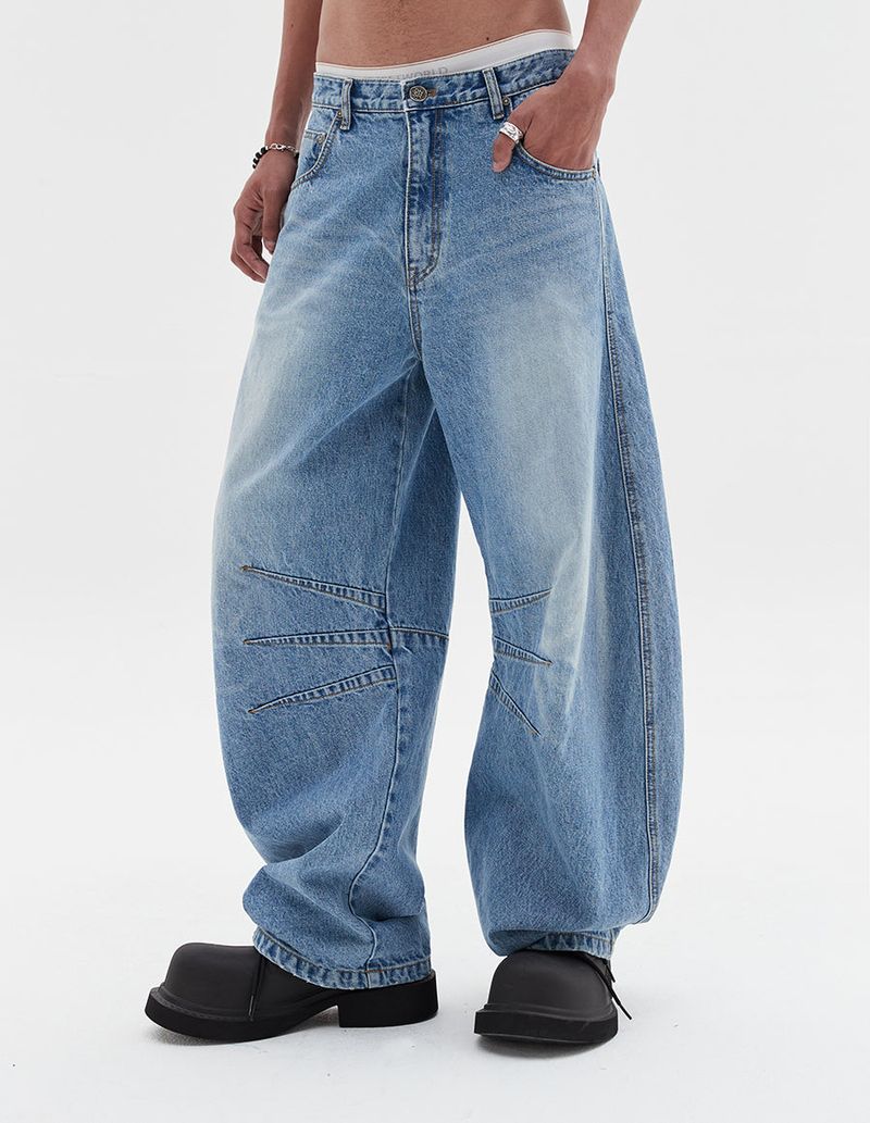 multi dart balloon denim pants blue