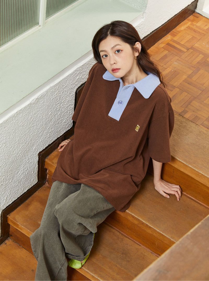 ALARMSEOUL（アラームソウル）の「ALARM TERRY COLLAR T SHIRT BROWN_UNISEX（Tops）」