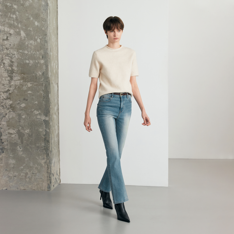 Ash blue semi boots cut - A003
