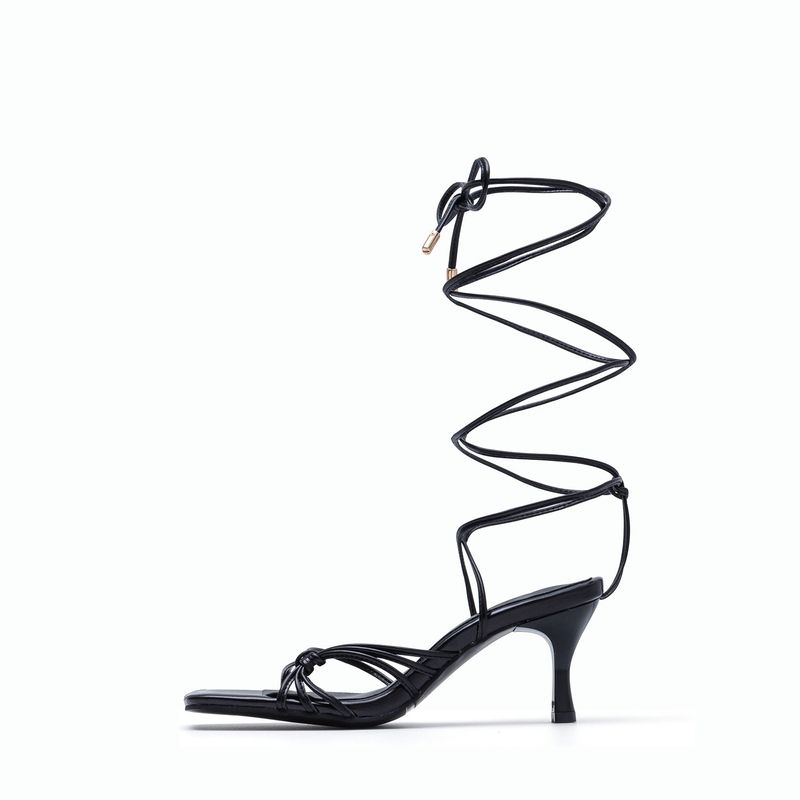 Metallic Lace-Up Sandal Heel(Gray)