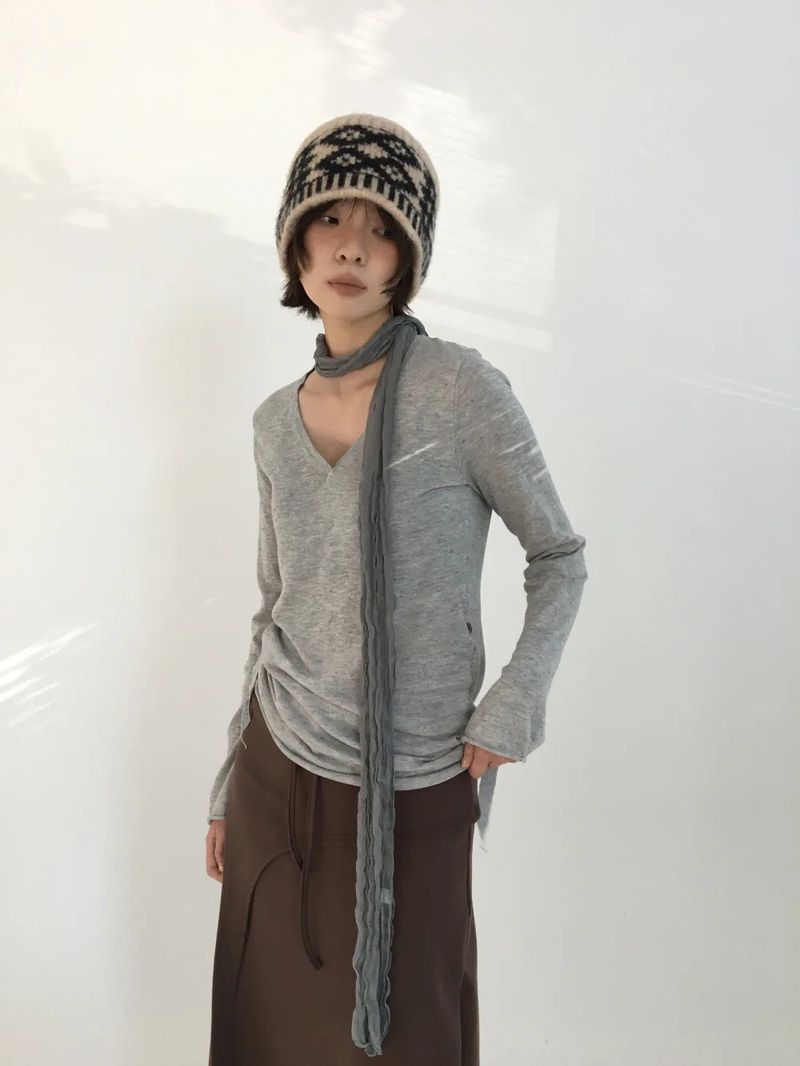 Ripi Side Button Knit+Scarf (4color)