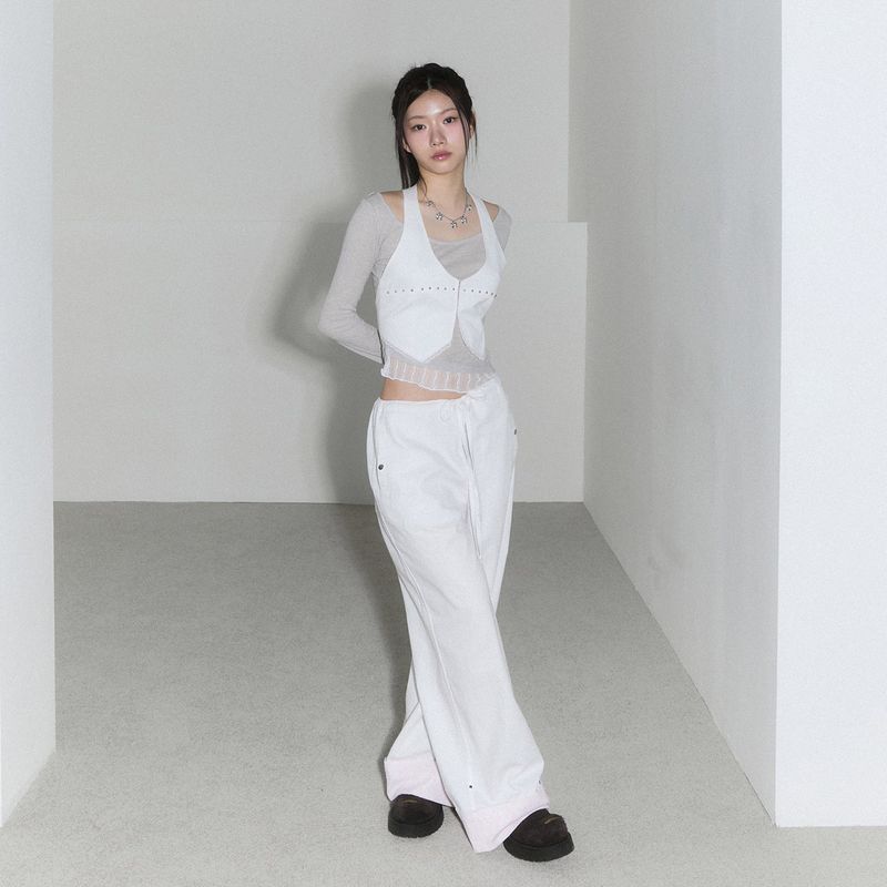 sheer layered unbal sleeve - grey