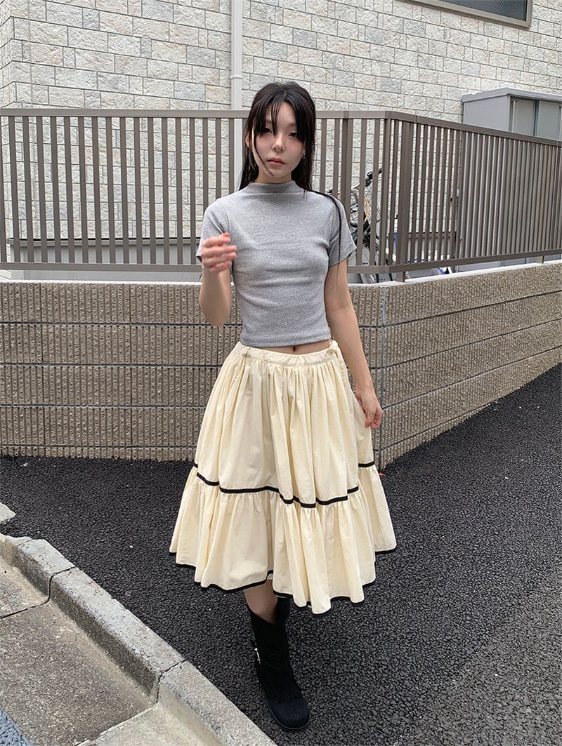 RIBBED HALF NECK TEE (4C)