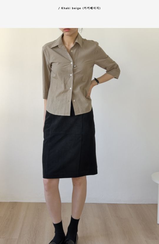 INCHANT ME(インチャントミー)の「Striped elbow length slim fit shirt(Tops)」