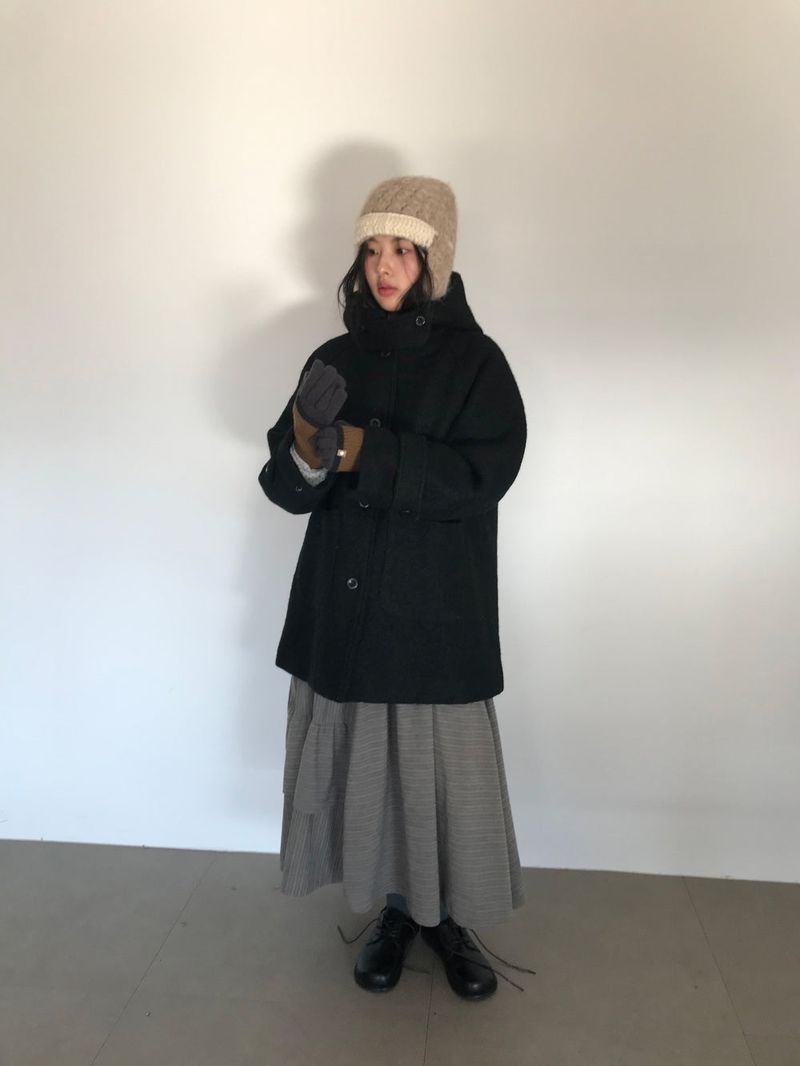 [MD Pick]Fine wool hooded half coat (2color)