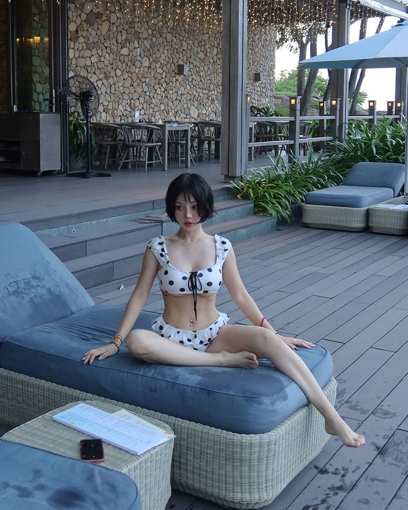 Dot ribbon dot frill bikini
