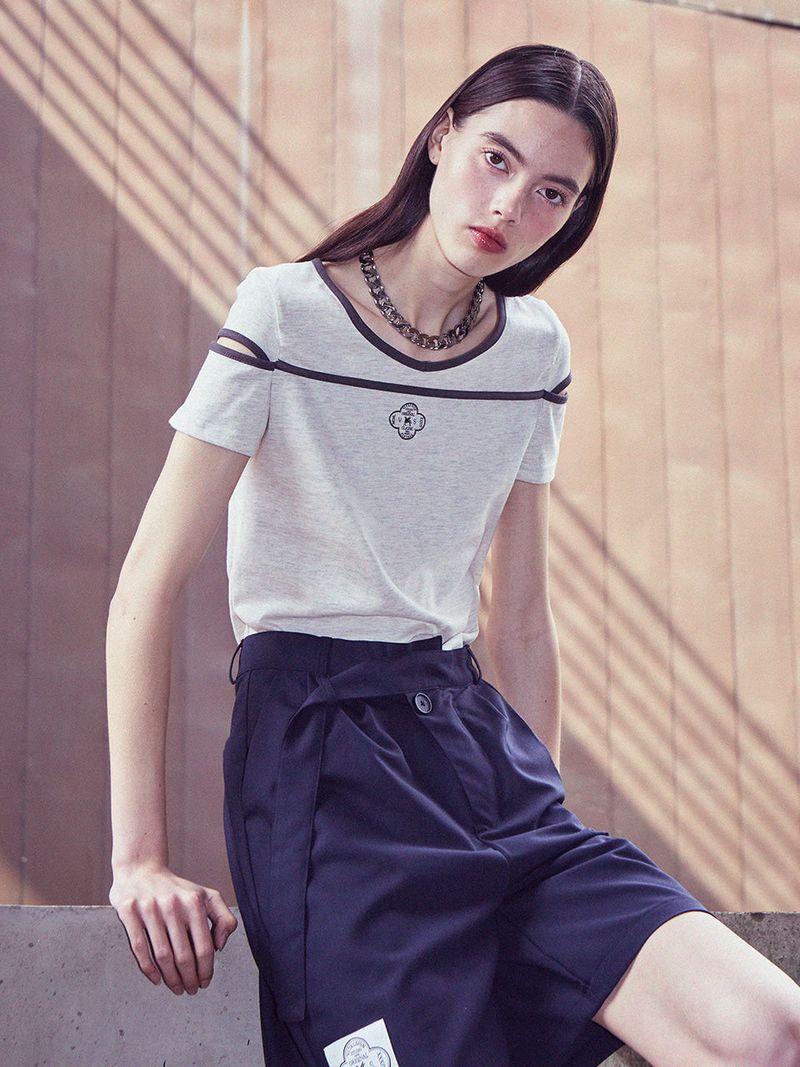 VITALSIGN（バイタルサイン）の「[LINE] Slit Pipping Print T-shirt (Melange Gray)（Tops）」