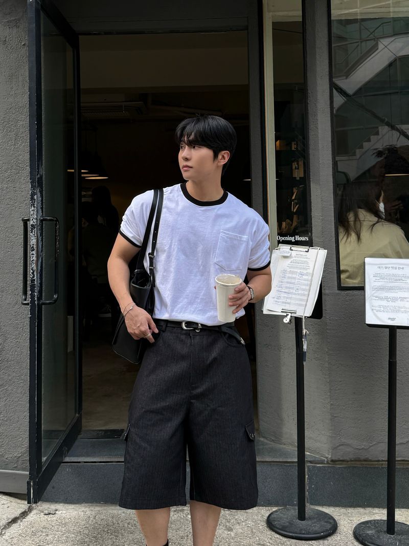 Twos herringbone bermuda pants
