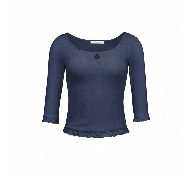 BLOSSOM BACK-RIBBON TOP [NAVY]
