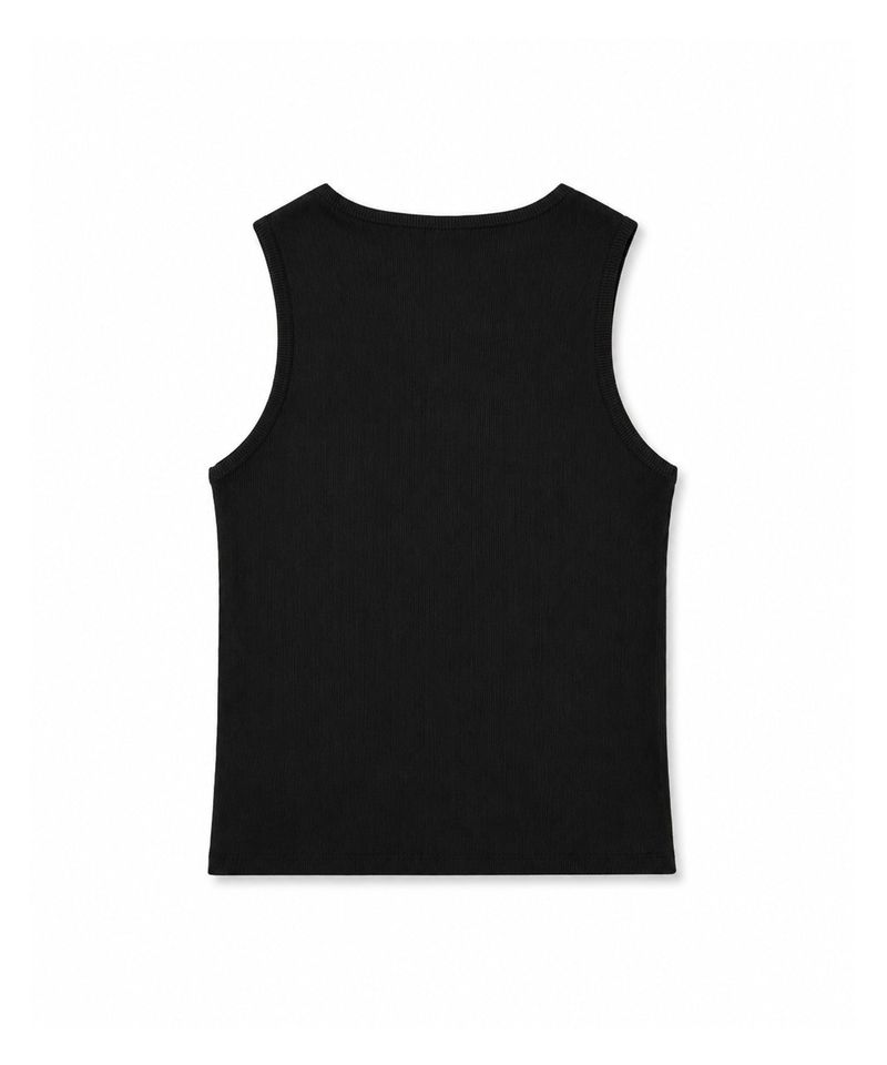 Ribbed incision henry neck sleeveless - black