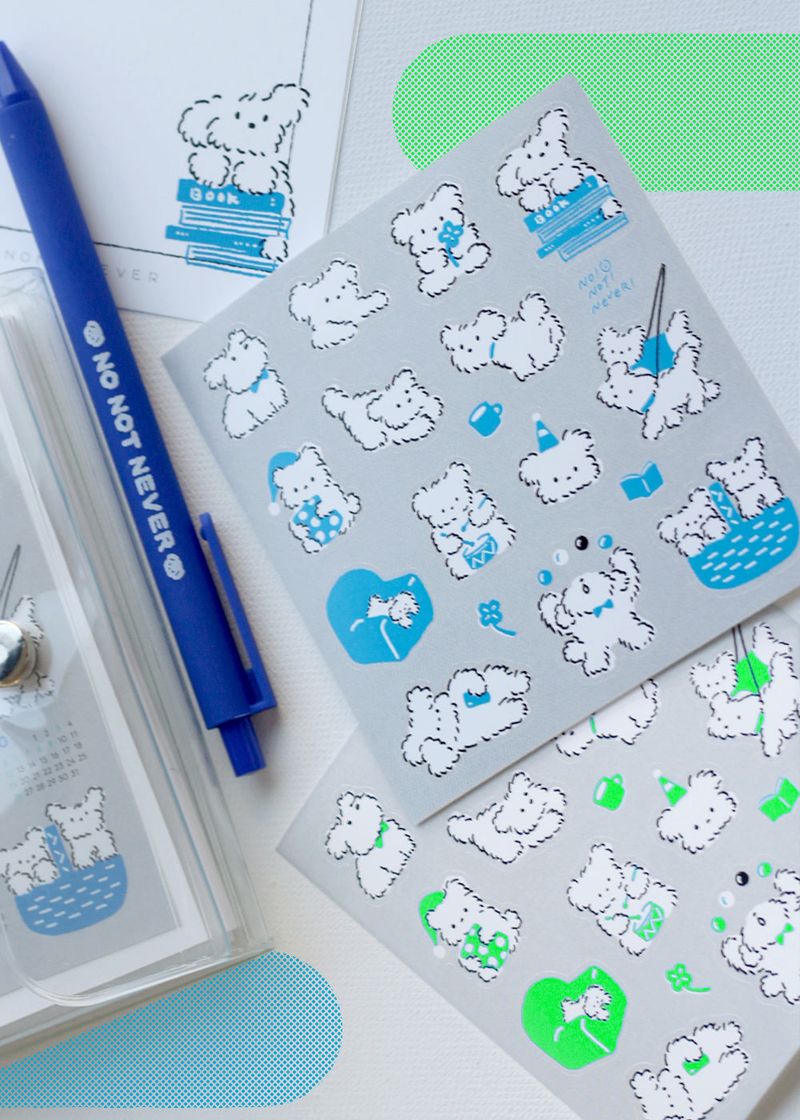 Seal stickers: White puppy, blue, green, 2-sheet set