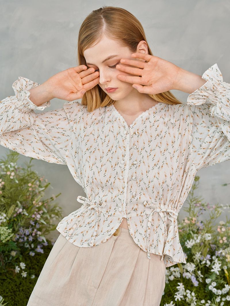 Lace Button Puff Blouse (2colors)