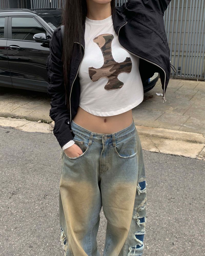 Side vintage denim pants