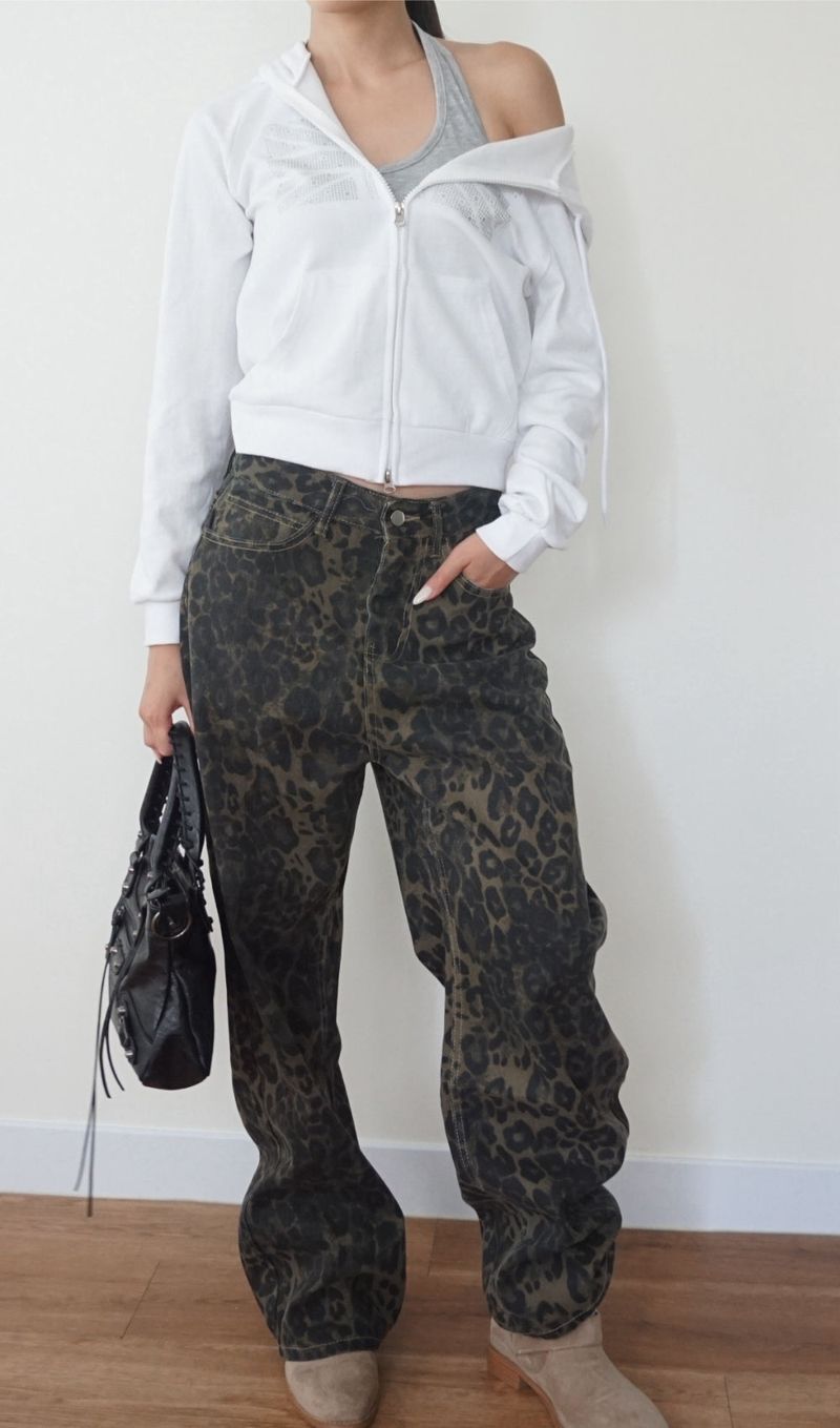 leopard denim pants