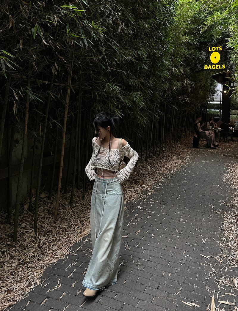 Strap belt Set Denim Long Skirt