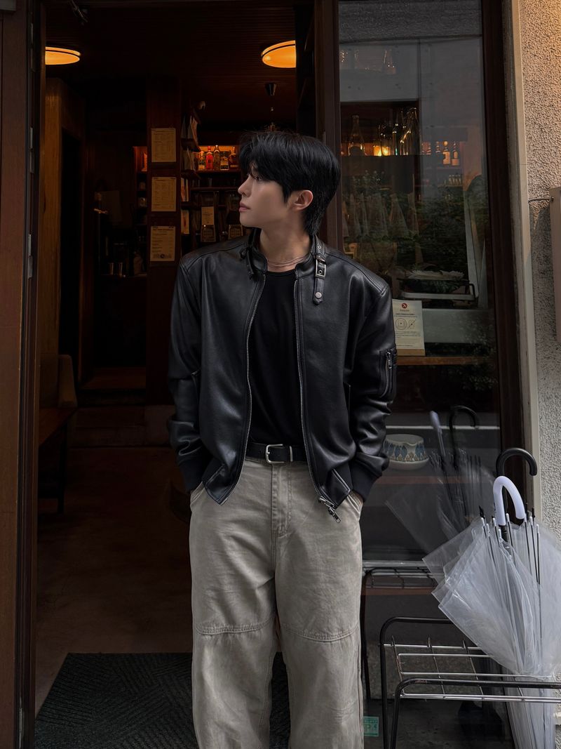 Belt leather ma-1 jacket