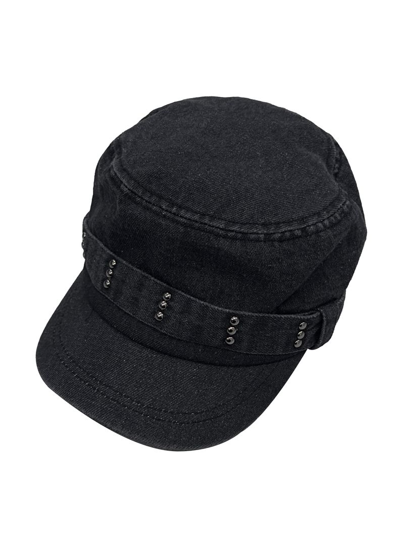 studded denim cap
