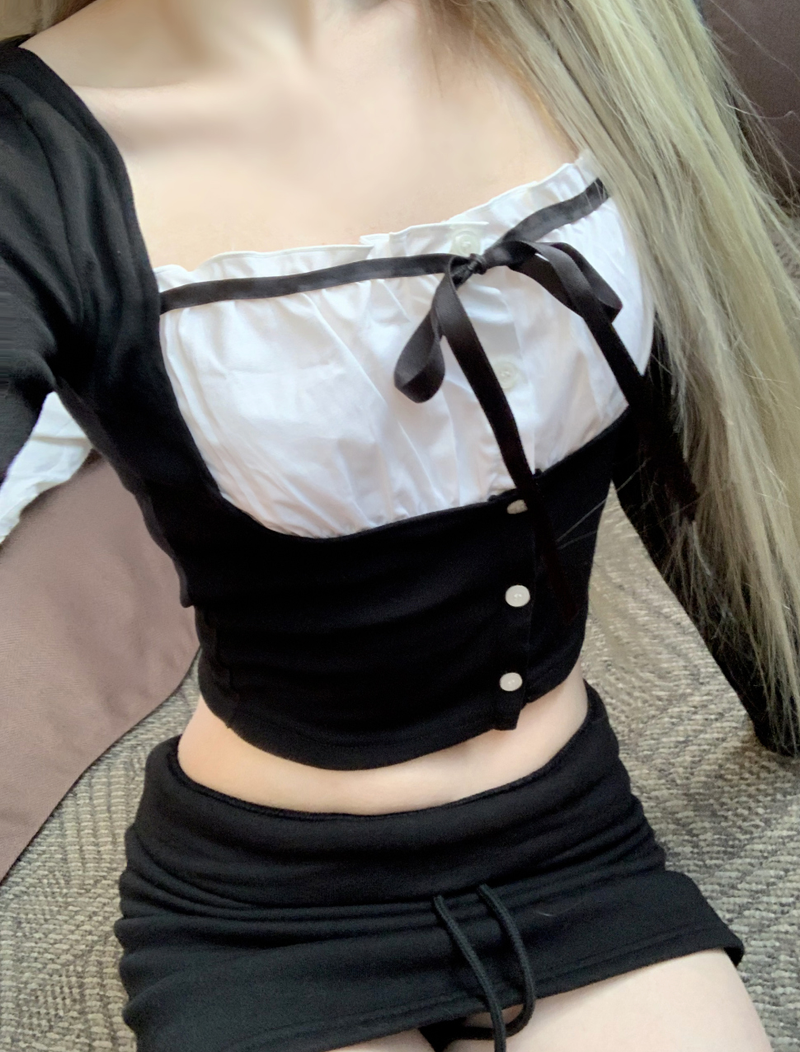 Venela Ribbon Square Top (black)