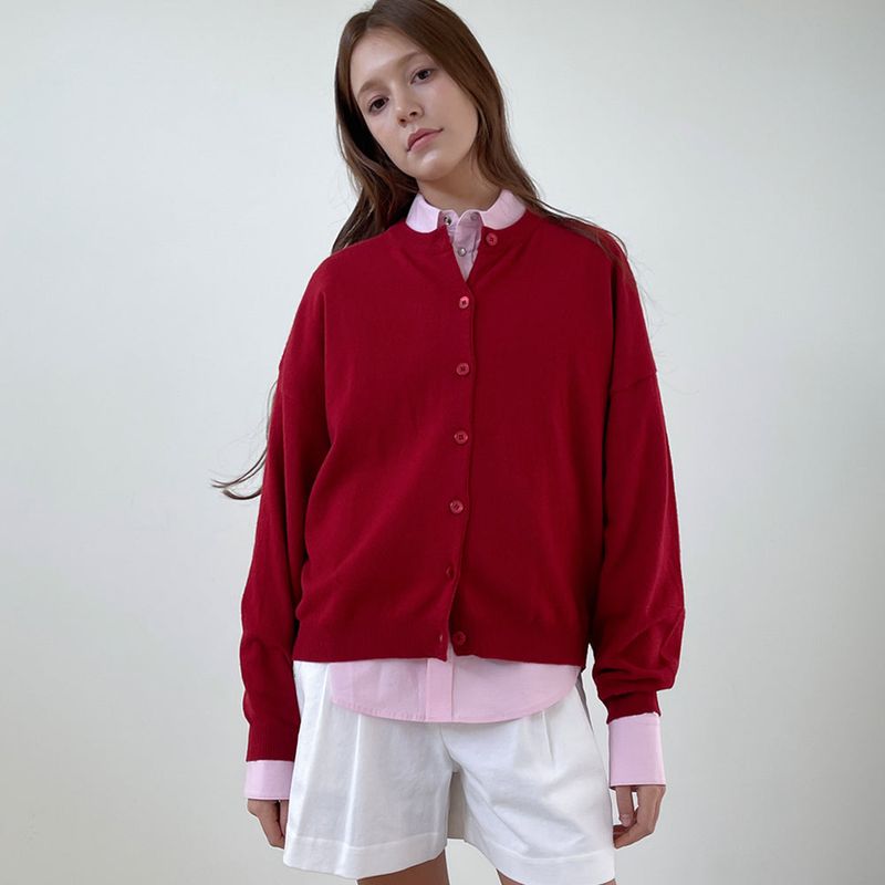 RAVEROUS（レイバロス）の「Loose Fit  Round Neck Knit Cardigan _Dark Red（Tops）」